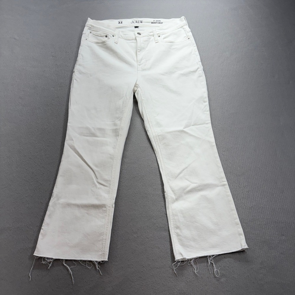 J.Crew Demi Boot Crop Jeans Womens 32 White Raw Hem High Rise BQ301